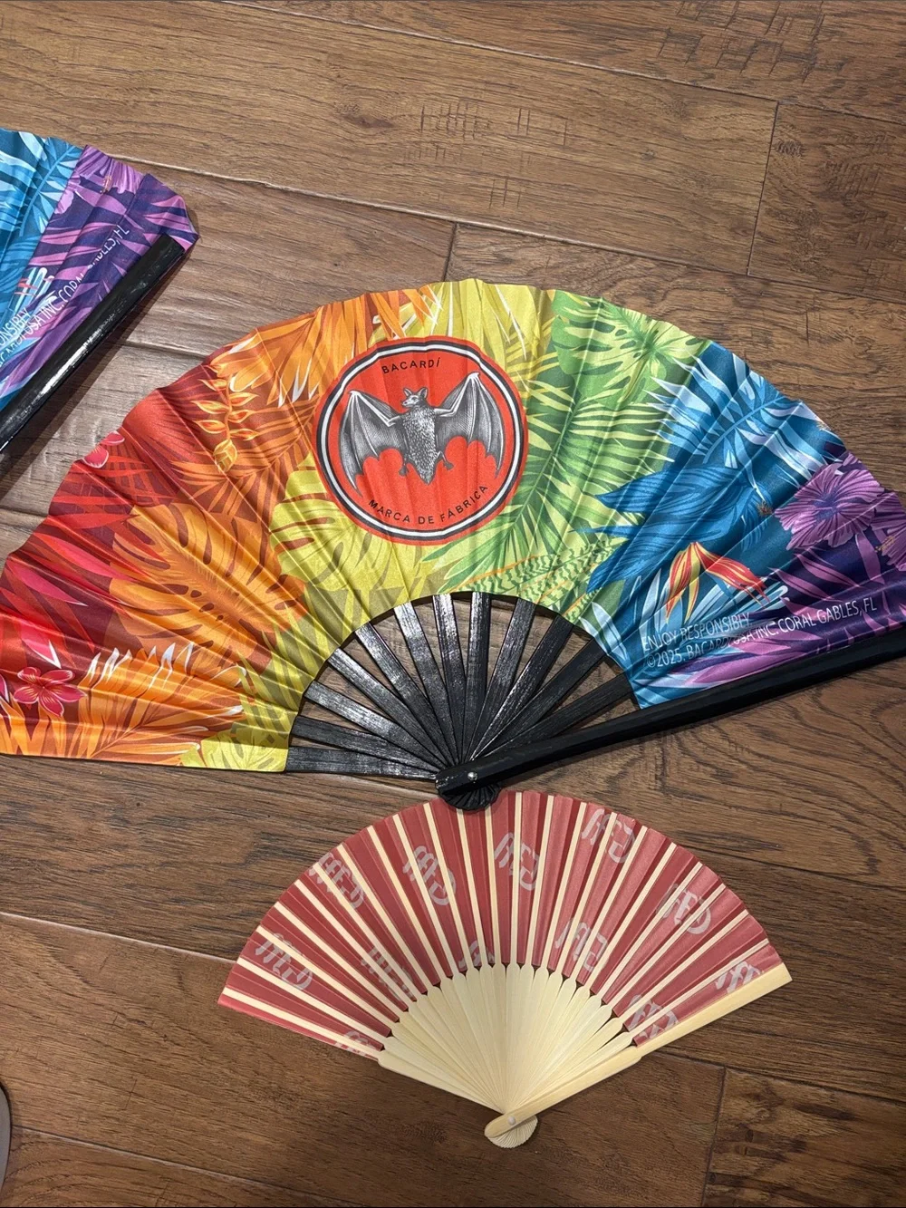 Bacardi HUGE Rainbow Bat Logo Folding Hand Fan - Multicolor Two Pack